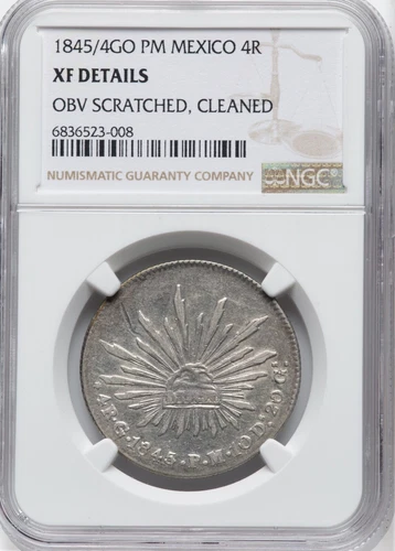 MEXICO GUANAJUATO MINT 1845/4-GoPM  4 REALES COIN, NGC CERTIFIED "XF DETAILS"