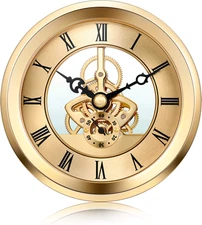 Gold Skeleton Clock Insert 4 1/16 Inch with Bezel for DIY Clock Repair