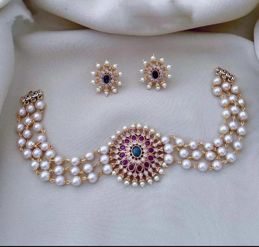 Pearl diamond shop choker