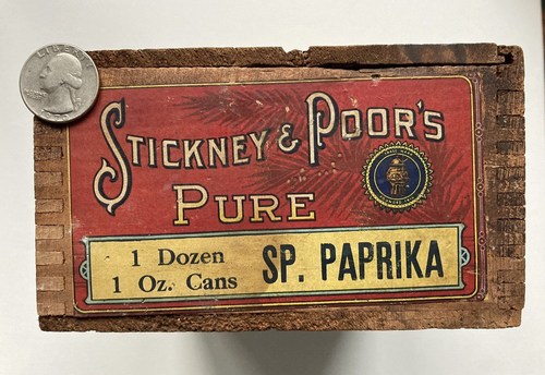 Antique Stickney & Poor's Wooden Shipping Spice Box-Paprika-General Store-NICE! - Picture 2 of 6