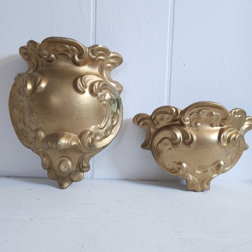 Vtg Gold Ceramic Plaster Wall Pocket Planter Floral MCM Hollywood Regency 60s
