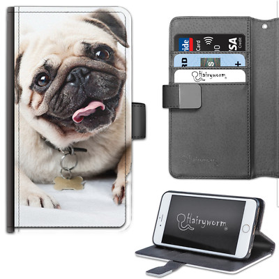 Mops Handyhülle; PU Leder Seiten Flip Cover mit Welpe Hund - für Apple Samsung Sony