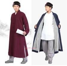 Shaolin Buddhist Monk Winter Warm Fleece Long Robe Meditation Gown Kung Fu Suit