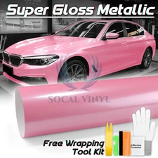Premium Super Gloss Metallic Petal Pink Vinyl Car Wrap Sticker Decal Sheet Film