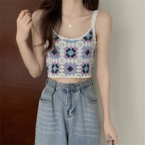 Sleeveless Outerwear Vest Knitted Crop Tops Hot Sale Strap Vest Lady - Picture 14 of 22