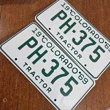 1969 Colorado License Plate Pair Tractor PH-375 man cave BAR