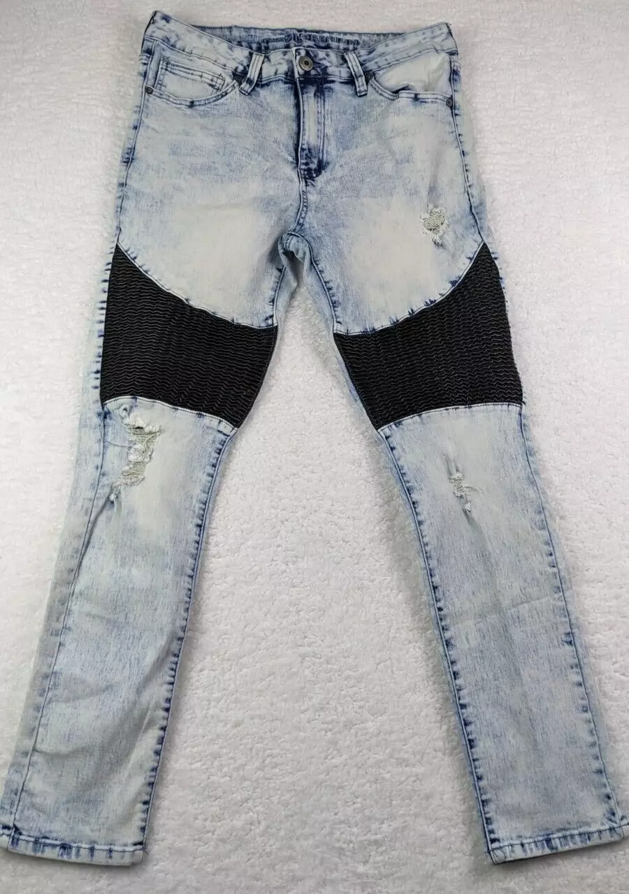 Moto Rue 21 Supreme Flex Skinny Light Wash Distressed neuve avec étiquette taille 34x28 stretch