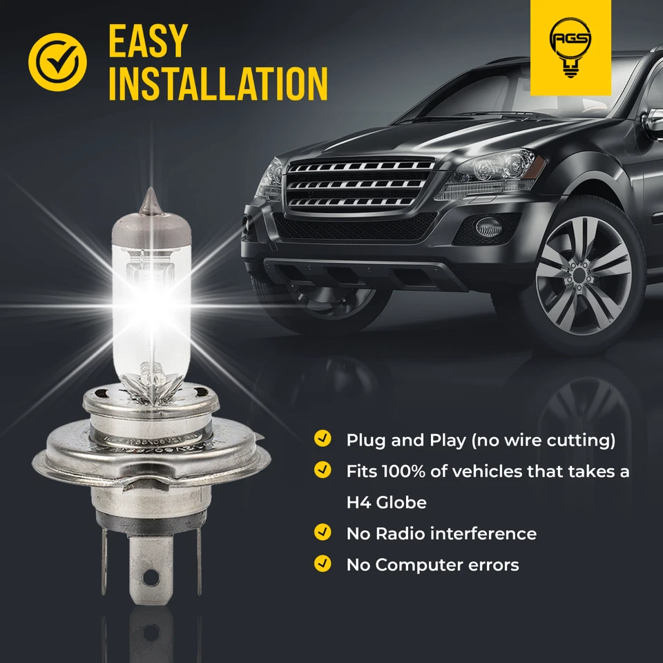 2x AGS Halogen H4 12v Headlight Globe For Holden Frontera SUV 1995 1996 1997 - image 3 of 4