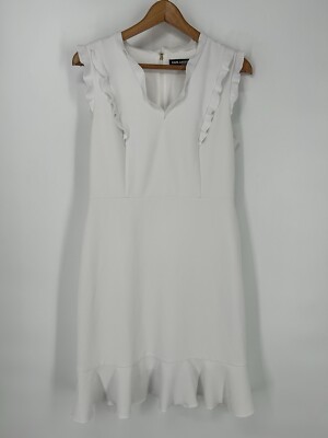 Karl Lagerfeld Dress Womens 8 White Sleeveless Ruffle Trim Fit Flare