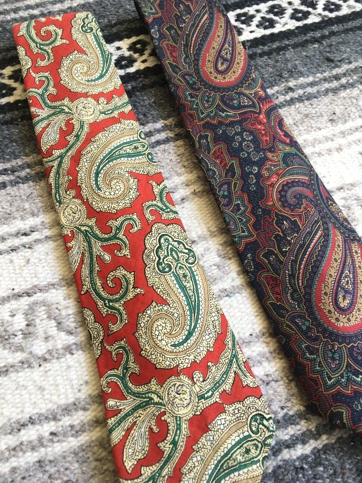 Vintage Polo Ralph Lauren Paisley Linen / Silk Neckties Tie Lot USA 3.5" - Image 2 of 4
