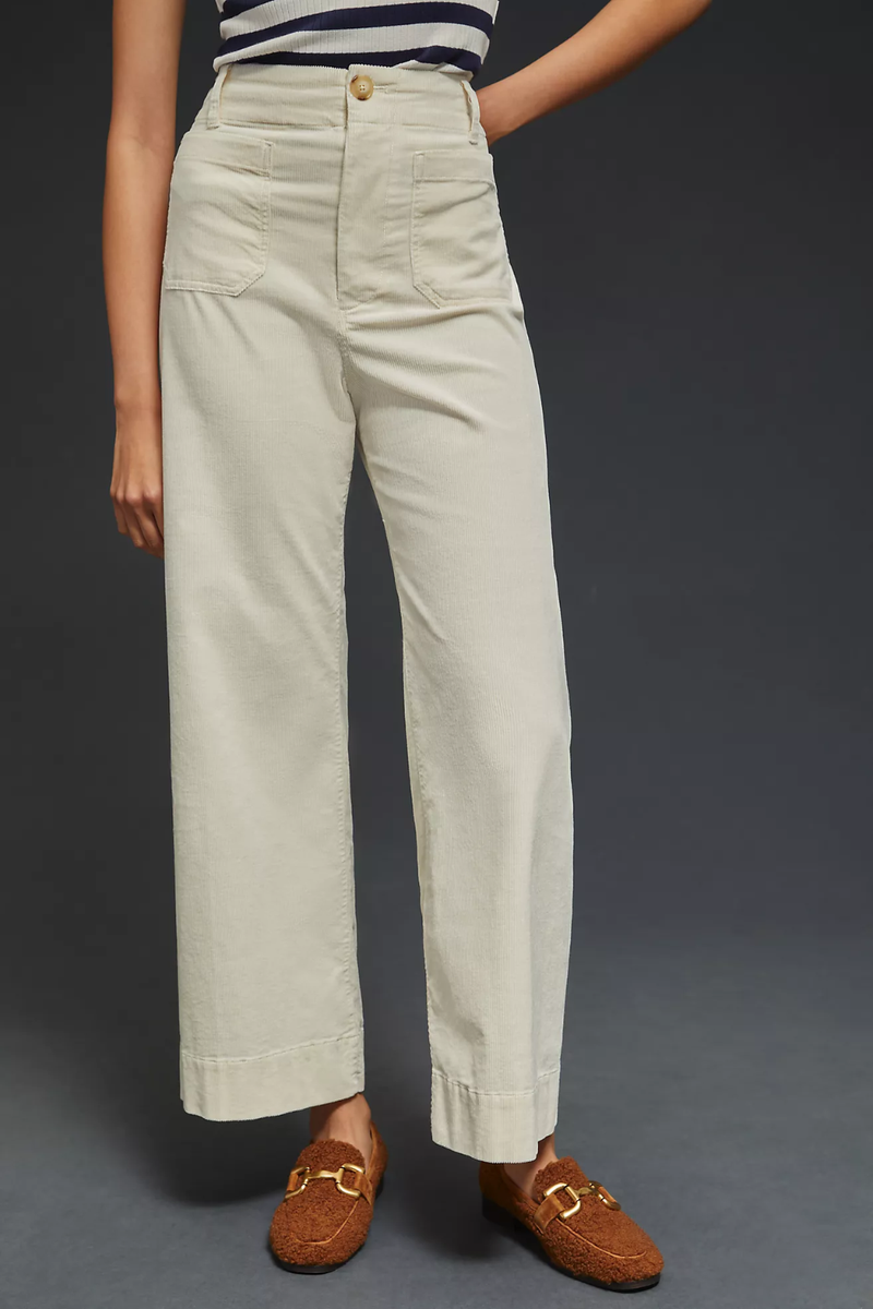 NWT Anthropologie Ivory The Colette Cropped Wide-Leg Corduroy Pants