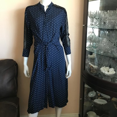 navy polka dot midi dress