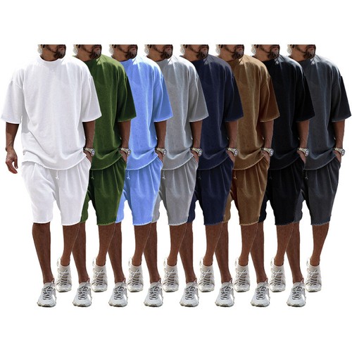 Men Loose Pure Solid Sports Short Sleeve T Shirt Shorts Set Outfit Sportswear - Picture 5 of 32