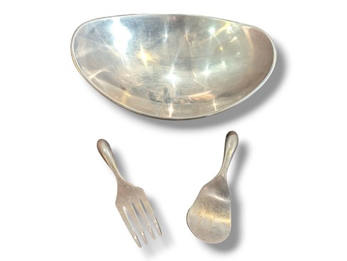 Grande Alloy Serving Bowl Nambé With Serving Spoon And Fork - Picture 11 of 16
