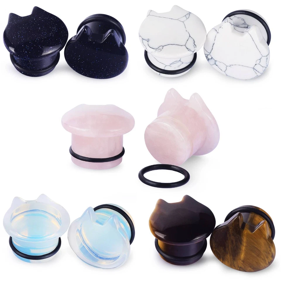 2 piezas Medidores de oreja de piedra natural orgánica Túneles Tapones Expansor Piercing de oreja 2g-5/8" Foto 2 de 4