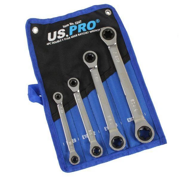 US PRO Tools 4pc Metric Double E-Torx Gear Ratchet Spanner Set E6 - E24 2247 - Image 2 of 4