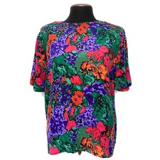 Christie  Jill 100 Silk Vintage Bright Floral Print Top Womens Large Vintage