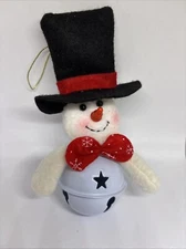 Jingle Bell Christmas Snowman Ornament Plush Head With Hat 6" Tall