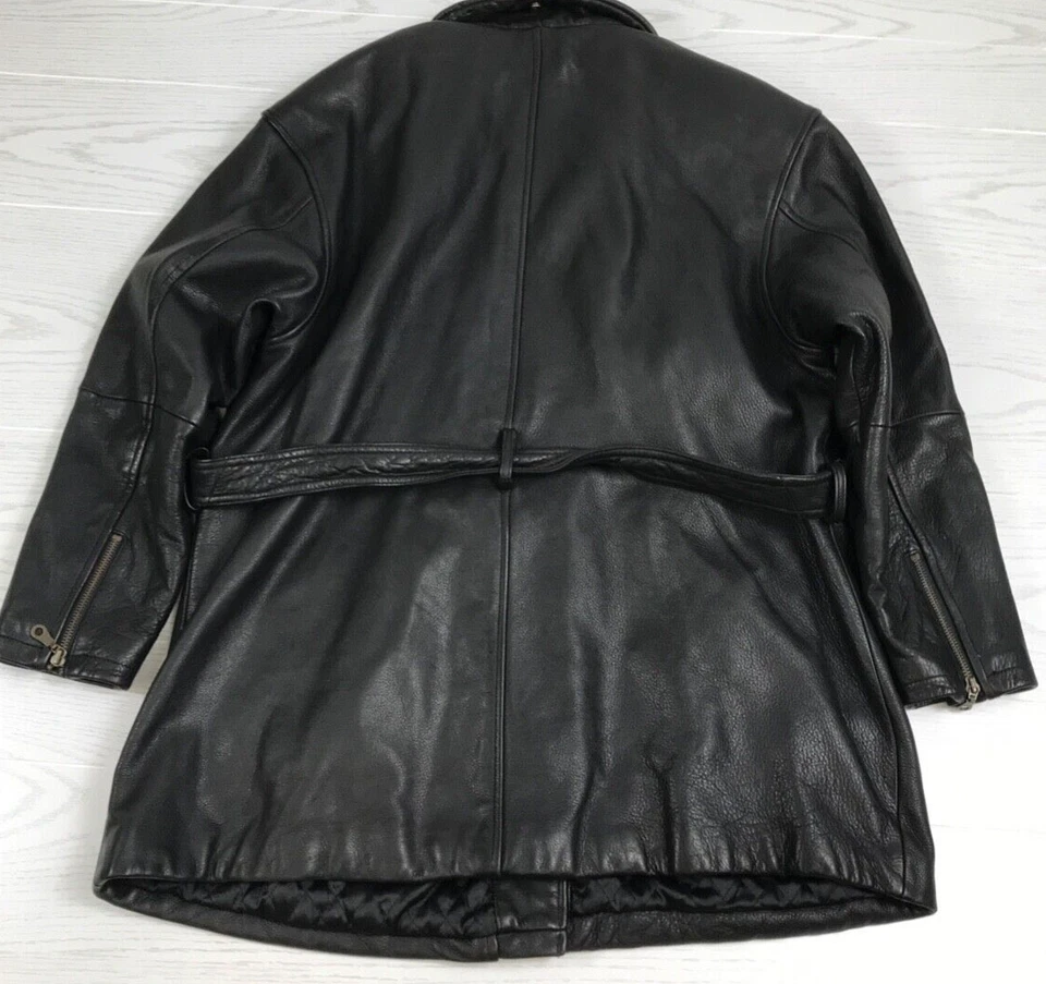 Vintage Tannery West Leather Jacket Womens L Black Belted Heavyweight Zip Up 90s - Image 2 of 4