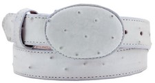 Western Cowboy Leather Belt Ostrich Quill Print White Rodeo Buckle Cinto