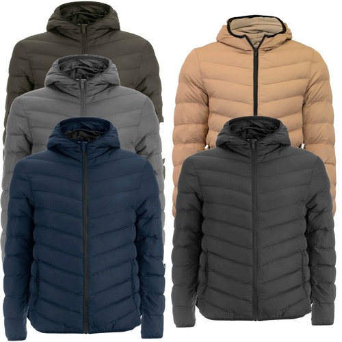 Mens Puffer Jacket Hooded Red Blue 