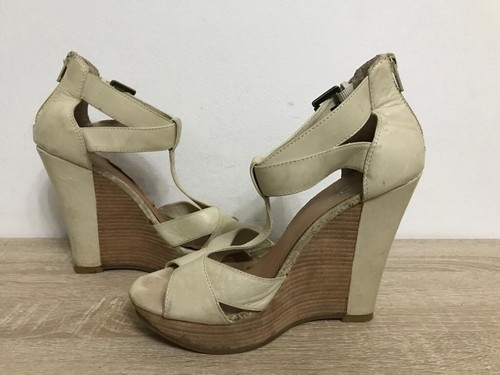 ALDO WOMEN'S CREAM LEATHER BACK ZIP BUCKLE STRAPPY ANKLE SANDAL UK SIZE 5 EUR 38 - Picture 5 of 7
