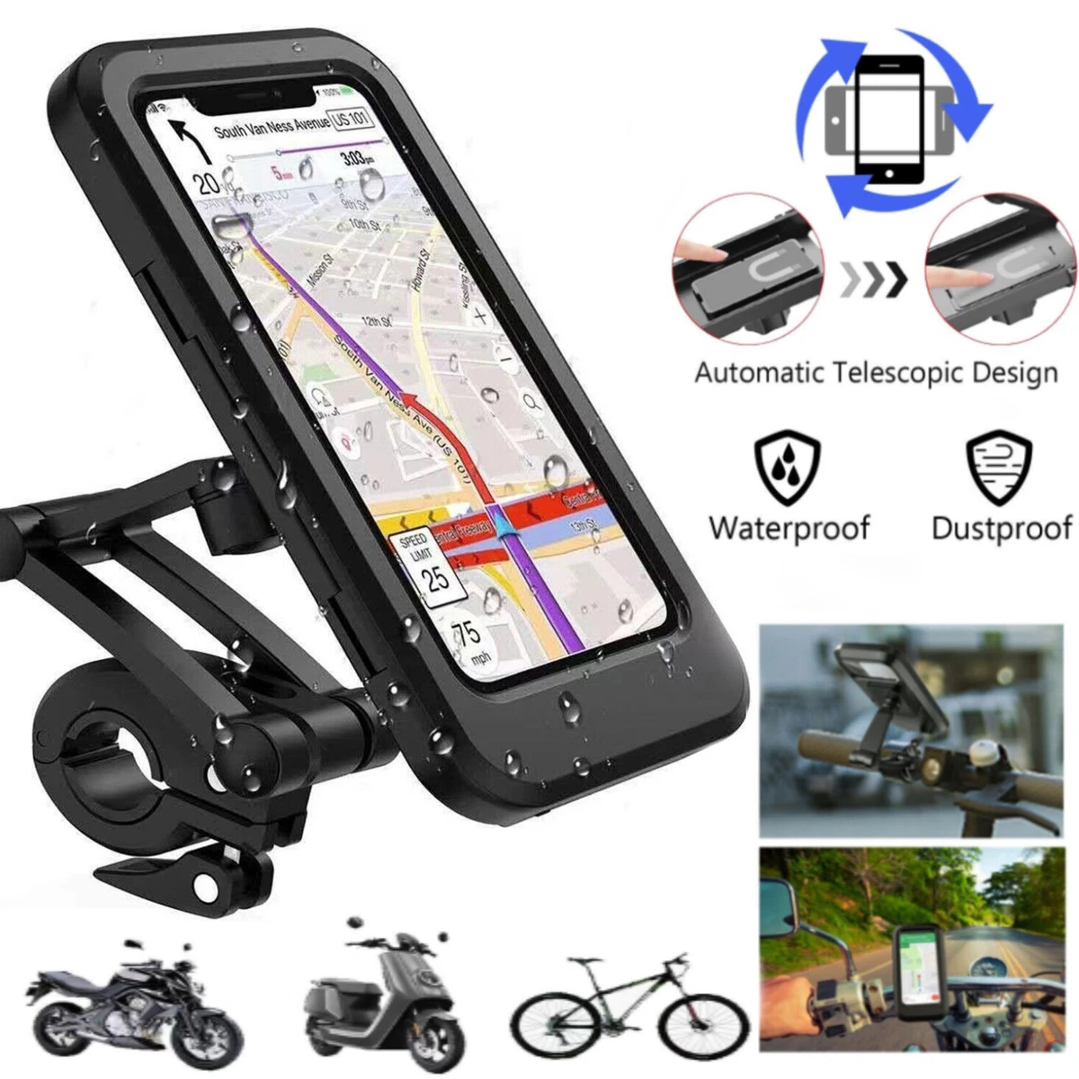Waterproof Case Motorcycle Bicycle Handlebar Phone Mount Bike Cell