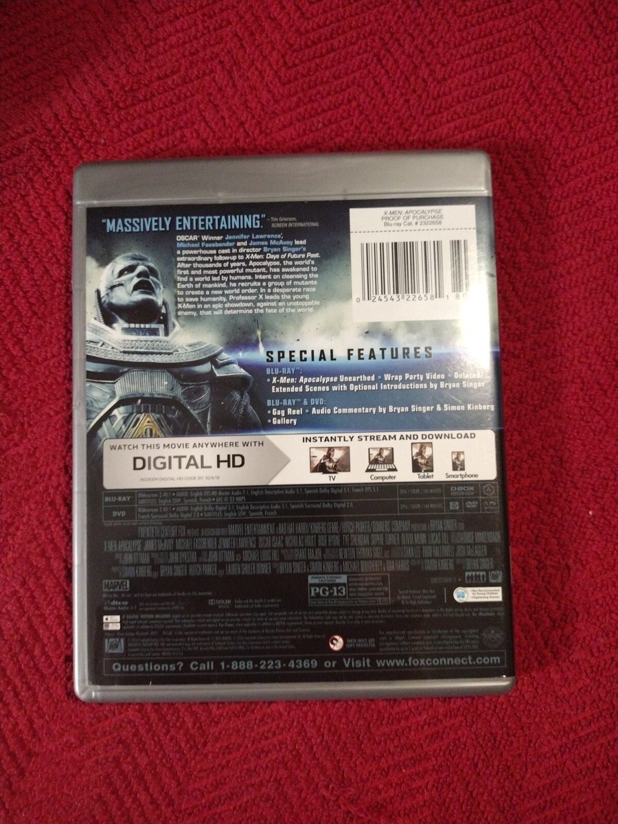 X-Men: Apocalypse (Blu-ray/DVD, 2016, 2-Disc Set, Silver X-Men