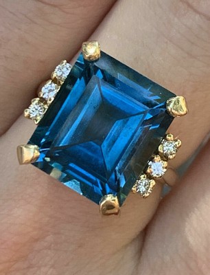 Estate /& Vintage14K Yellow Gold Over London Blue Topaz with Diamond Promise Ring