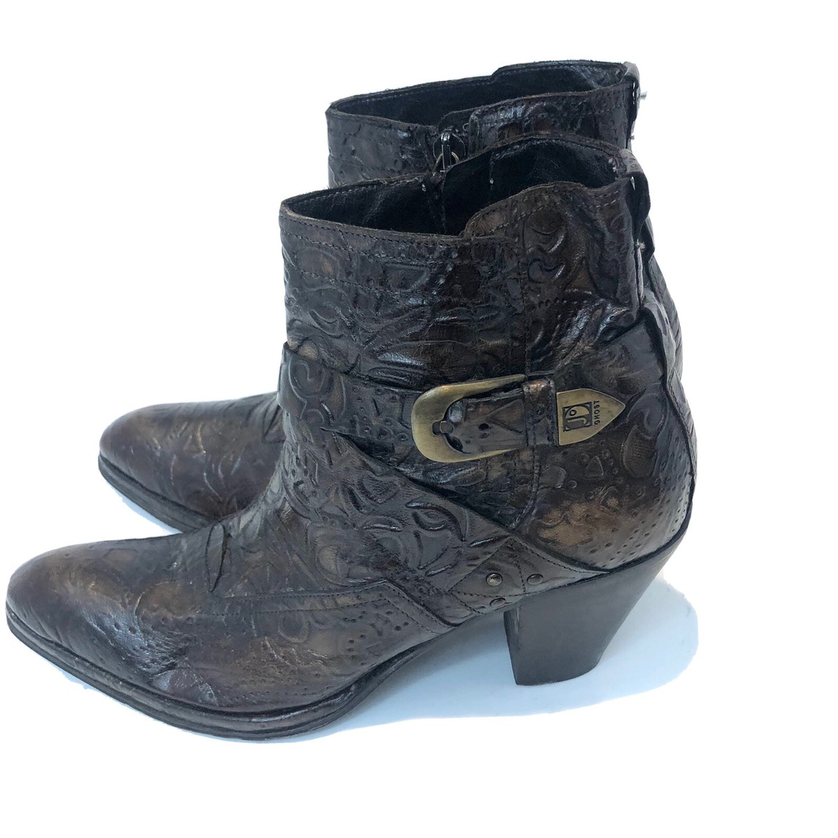 Jo Ghost Zip Ankle Boots Textured Leather Italy Booties Western Women US  37