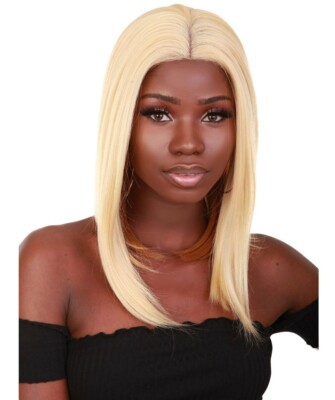 Straight 9 in 4X4 Hand Tied Lace Front Wig, Golden Blonde over Dark Blonde