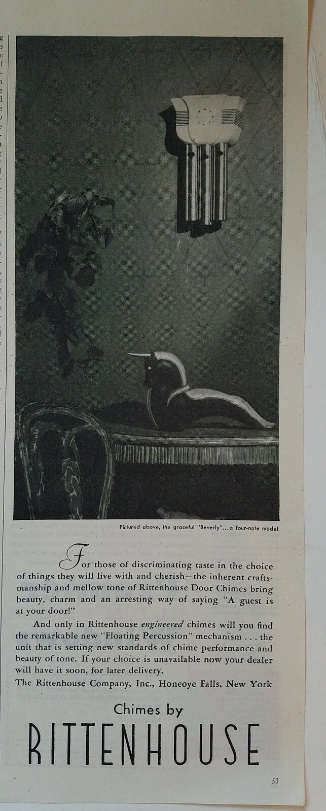 1947 Rittenhouse musical doorbell chimes Beverly four note model vintage ad