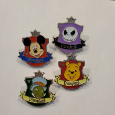Disneyland Crest Shield Set Mickey Pooh Set 4 Hidden Mickey Disney
