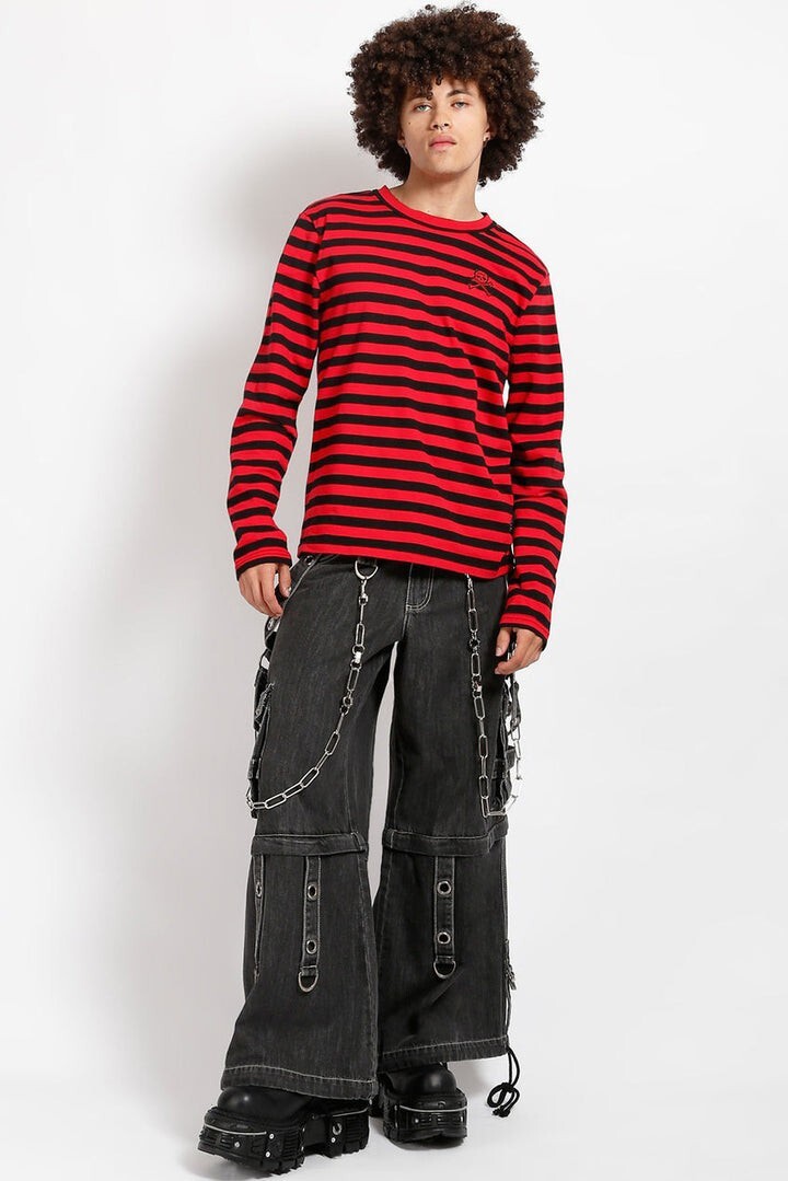 Unisex Goth Cargo Pant with Chains & Strap Denim Punk Emo Wide-Leg