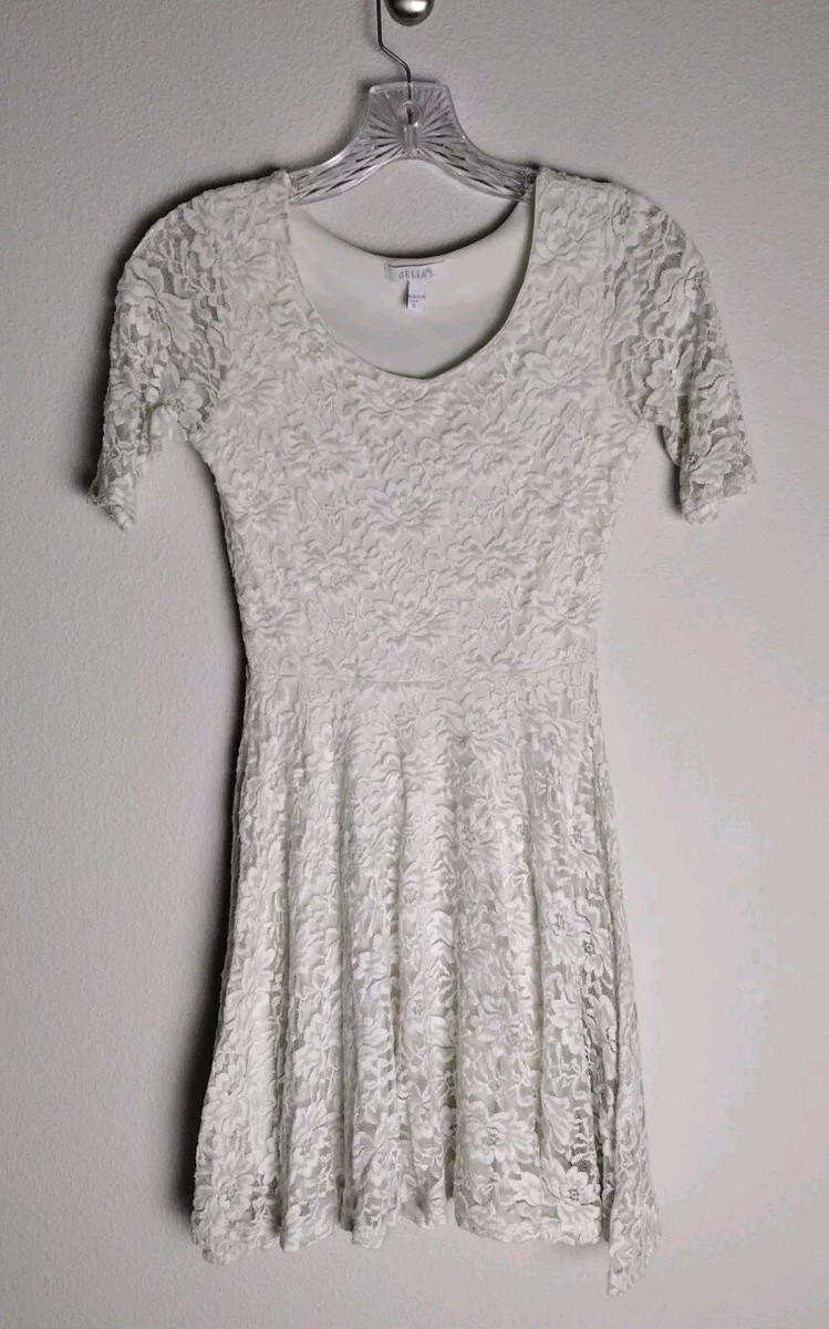 Vintage Delia's Cream Floral Lace Short Sleeve Skater Dress Size Small |  eBay