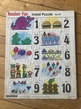 Vintage Warren Schoolhouse 11 in x 14 Inlaid Puzzle "Number Fun" 20pc USA Flaw
