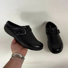 Aetrex Libby Comfort Clogs Women's 9 Black Leather Slip-On Braided Buckle