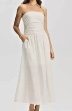 Women's Sleeveless Ruched Midi A-Line Dress - A New Day Cream L