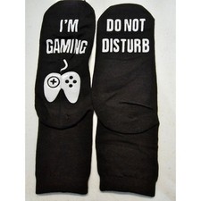 Do Not Disturb I'm Gaming Novelty Socks Black White Video Game Controller Crew