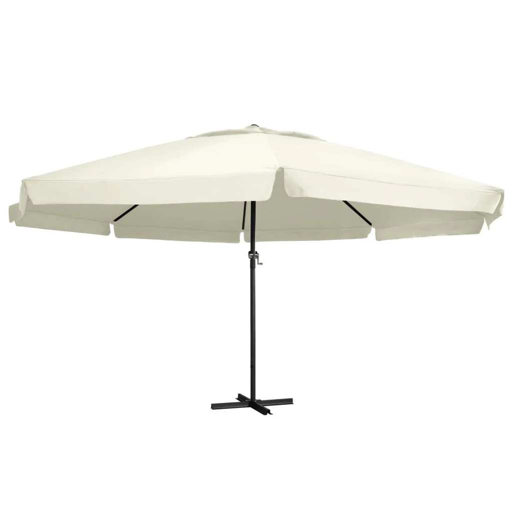 Parasol 600 cm alu blanc sable pour ombrager vos repas de famille en terrasse