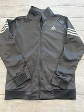 Adidas Jacket Youth Large 14/16 Gray Full Zip Track 3 Stripes Athletic Top