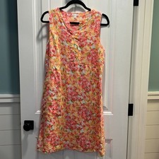 J. Jill Love 100% Linen Sleeveless Coral Floral Dress. Size Small.