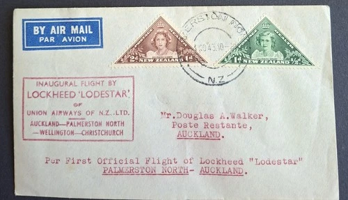 NEW ZEALAND - 1943 - FIRST OFFICIAL FLIGHT OF LOCKHEED -LODESTAR " FDC