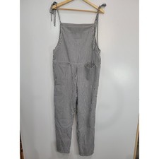 Black White Stripe Overalls Jumpsuit Tie Shoulder Wide Leg Cropped Casual