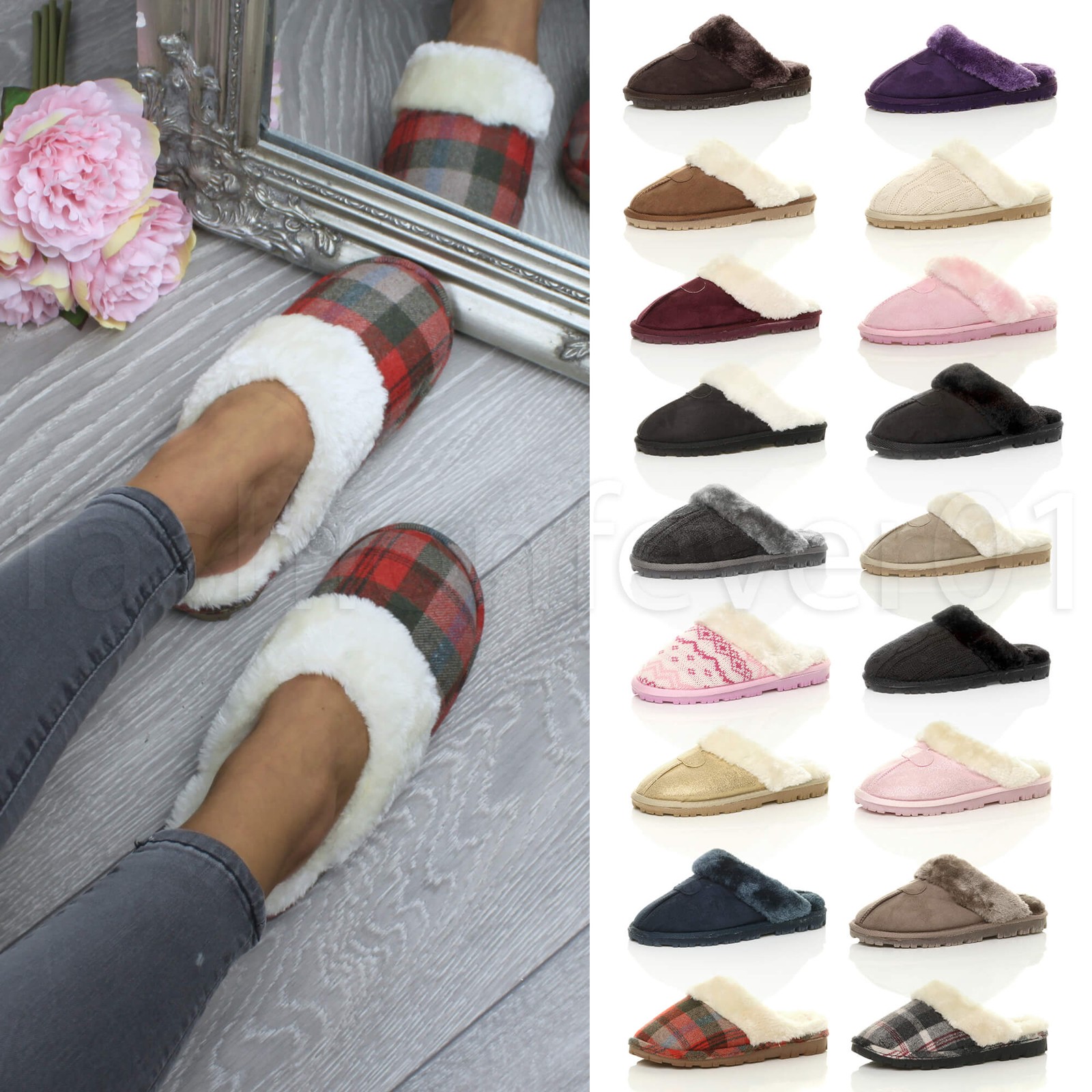 SAOLA DONNA PANTOFOLE INVERNALI FODERATE IN PELLICCIA SUOLA GRIP DI LUSSO REGALO CALDO MISURA MULES