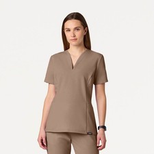 JAANUU Calix Fit  Flare Scrub Top Mocha XXS Medical Uniform Shirt