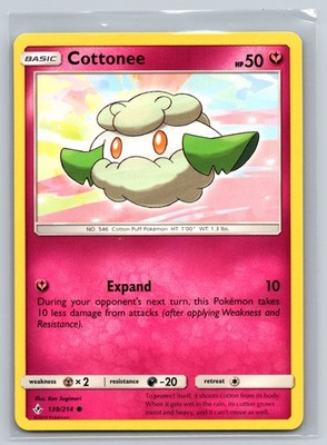 Cottonee 139/214 Unbroken Bonds Fairy Basic Regular Pokemon TCG Collectible