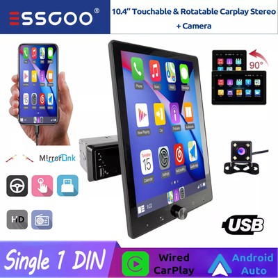 10.4'' Single 1 DIN Carplay Car Stereo Radio Rotatable GPS WIFI Bluetooth+Camera