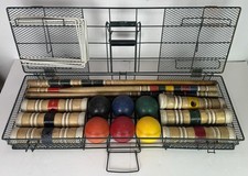 Vintage Sportscraft Croquet Set 02041 Metal Wire Cage Carry Case 6 Players GUC