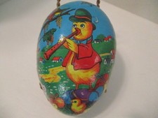 6" PAPER MACHE EASTER EGG CANDY CONTAINER - MADE IN GERMANY-CHICKEN PLAYING HORN